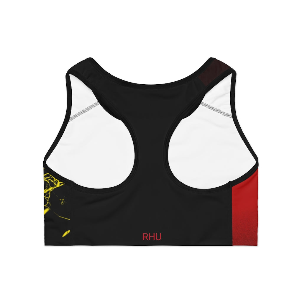 Gold Electric Lights Color Fading  Sports Bra (AOP) Red Black