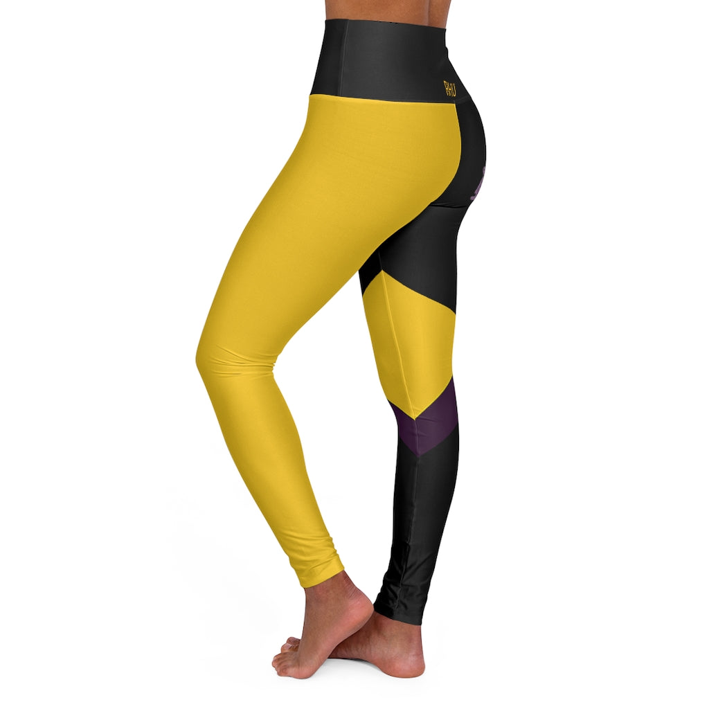 Back Buddha Logo High Waisted Yoga Legging RHU Black/Yellow