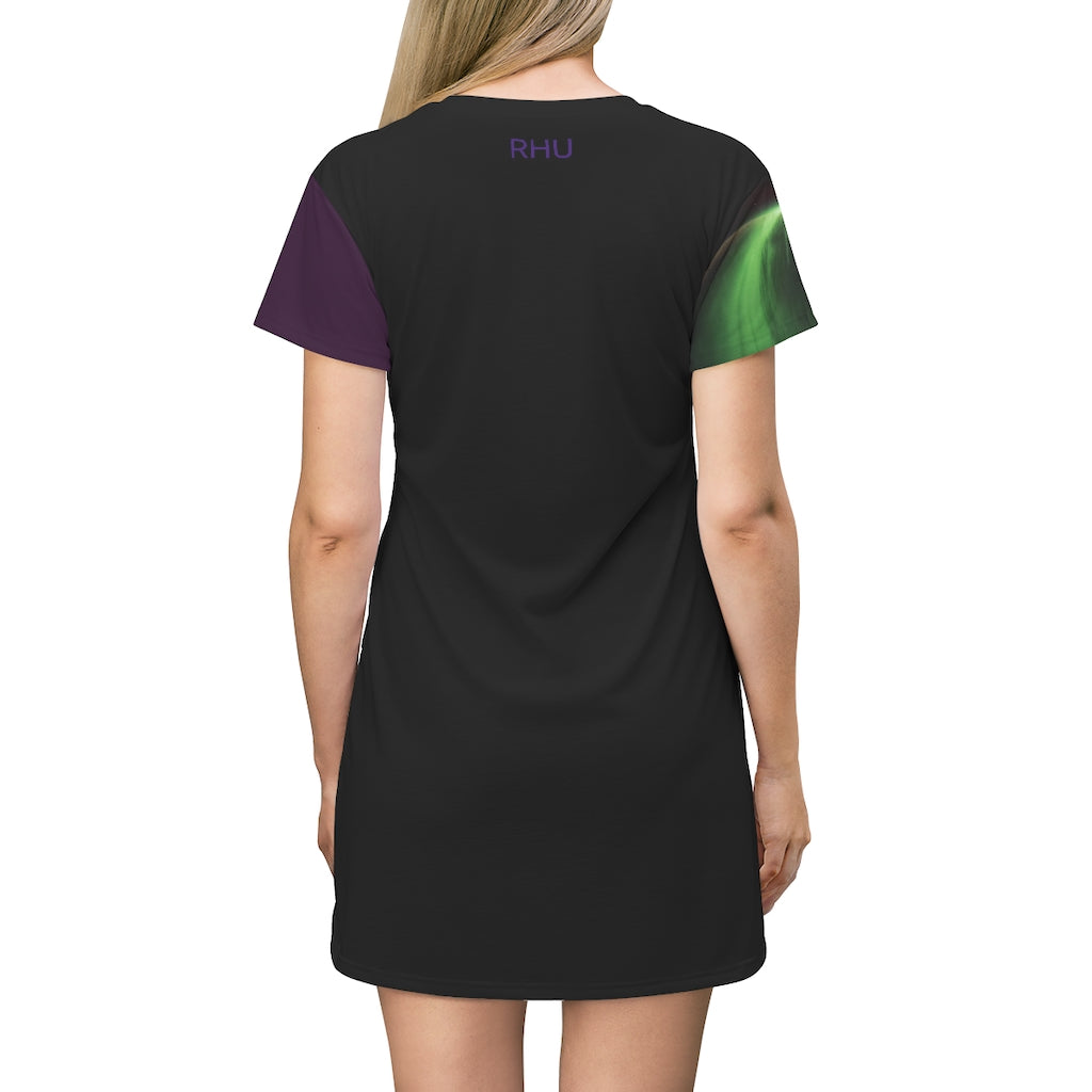 Plain Back T-Shirt Dress Black/Purple/ Green Color Sleeve