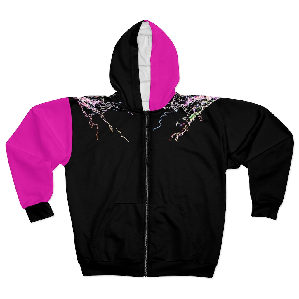 Electric Lights Unisex Zip Hoodie Dark Pink Sleeve