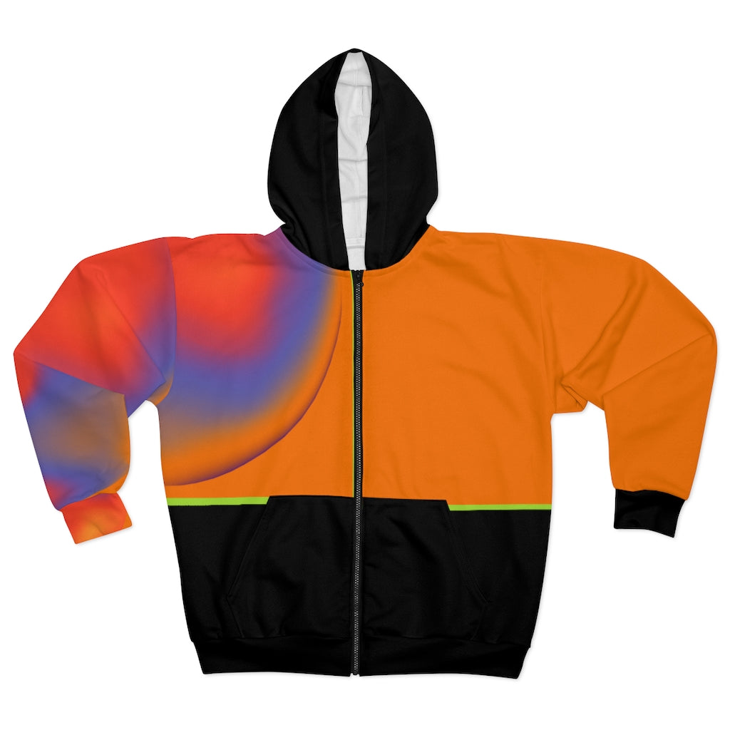 Unisex Zip Hoodie Orange Fading Colors Back Ghost