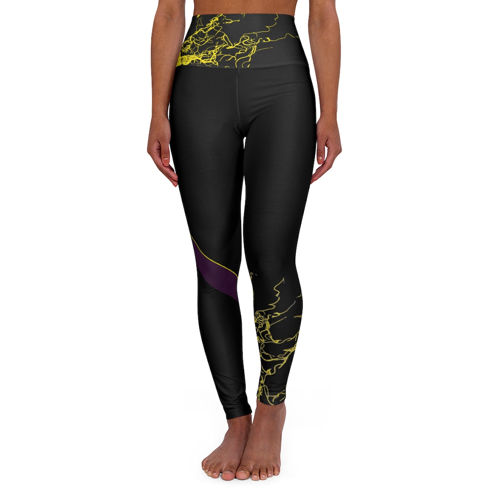 Gold Electric Lights Back Buddha Logo Est High Waisted Yoga Legging RHU Black