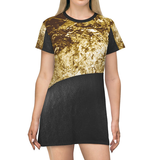 I'm Festive Dress Gold Black Leather Print