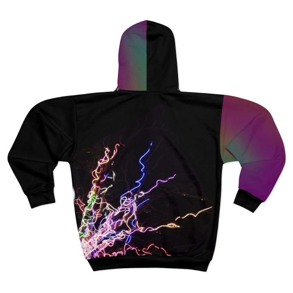 Electric Lights  Unisex Zip Hoodie Purple Fading Sleeve