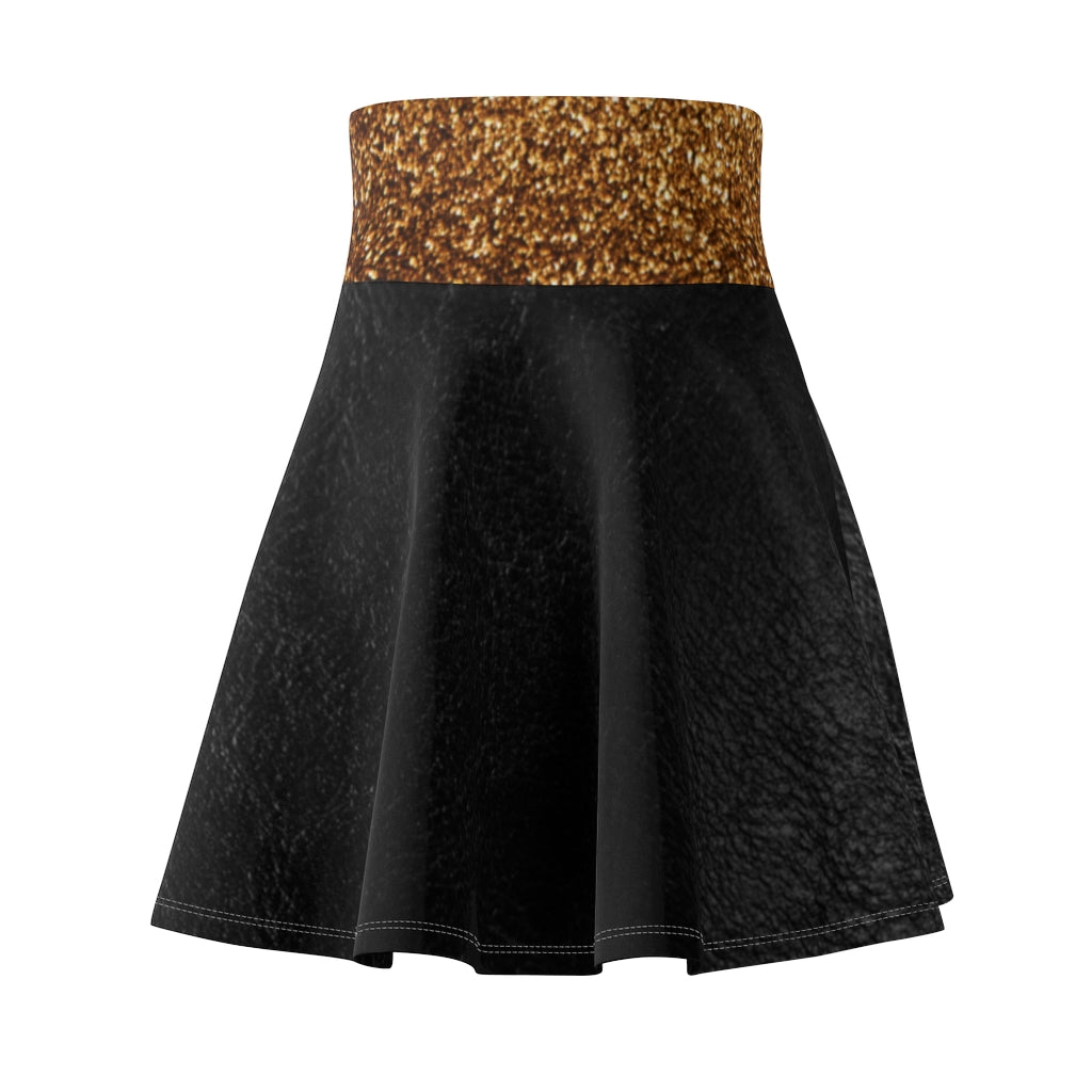 I'm Festive Women's Skater Skirt Black Leather Like Print