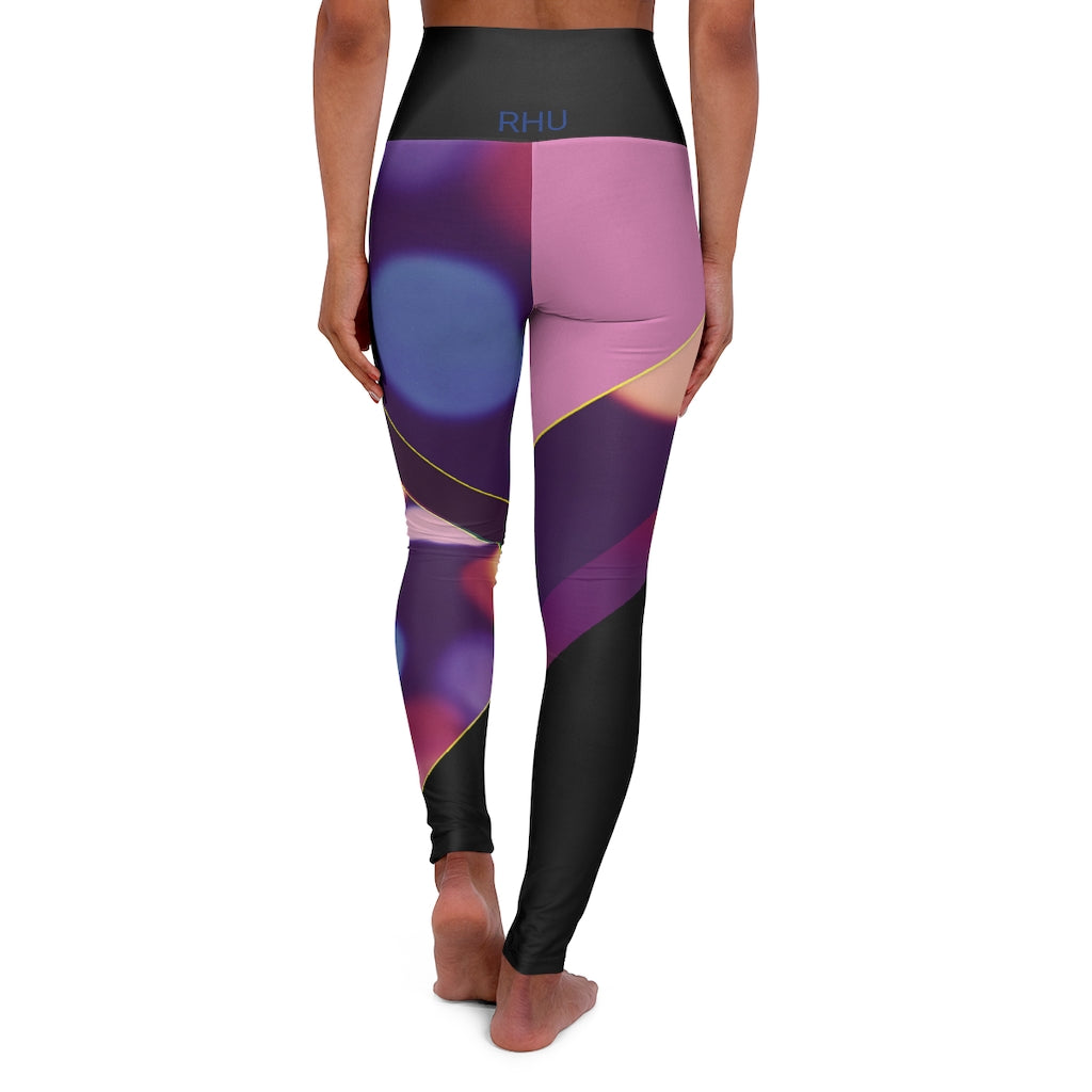 High Waisted Yoga Leggings Fading Bubbles Pink Black RHU