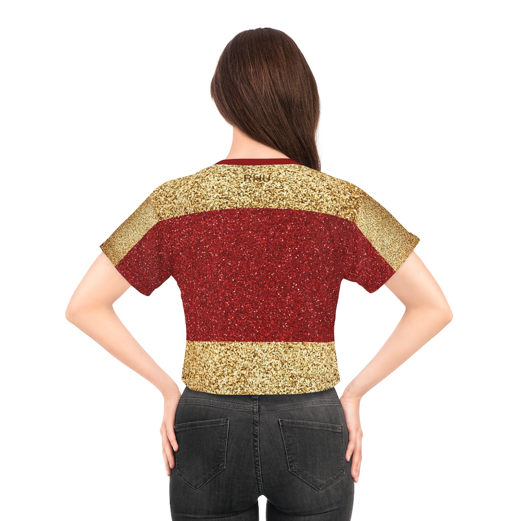 I'm Festive AOP Crop Tee Red Gold Bi