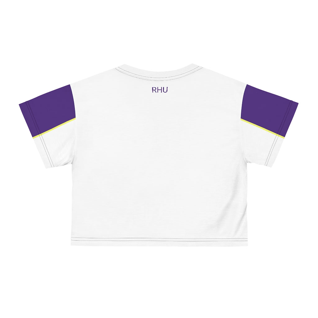 Human Rights LINFA AOP Crop Tee White Purple Sleeves