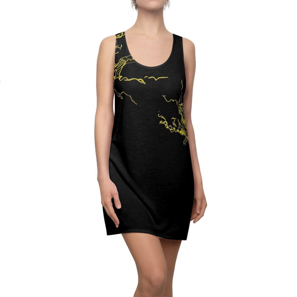 Gold Electric Lights Women's Cut & Sew Racerback Dress Black