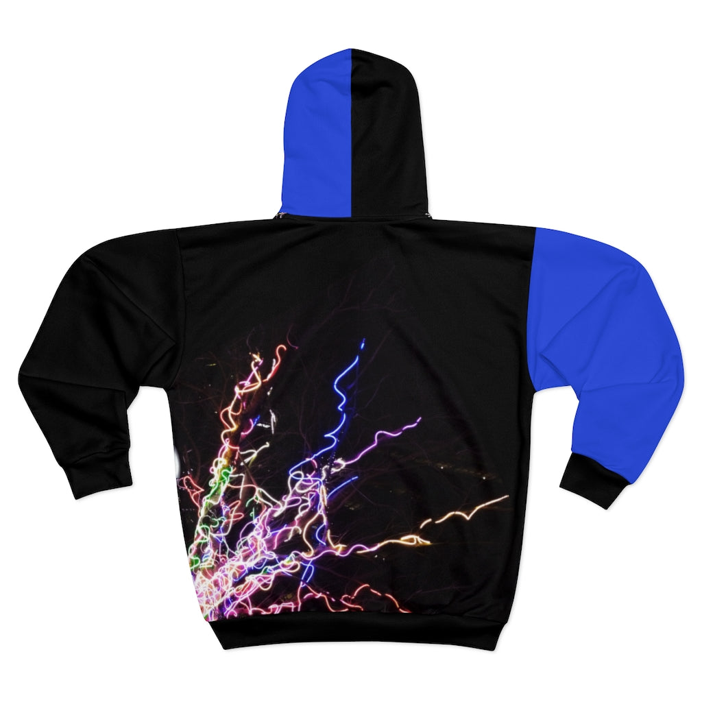 Electric Lights Unisex Zip Hoodie Blue Sleeve