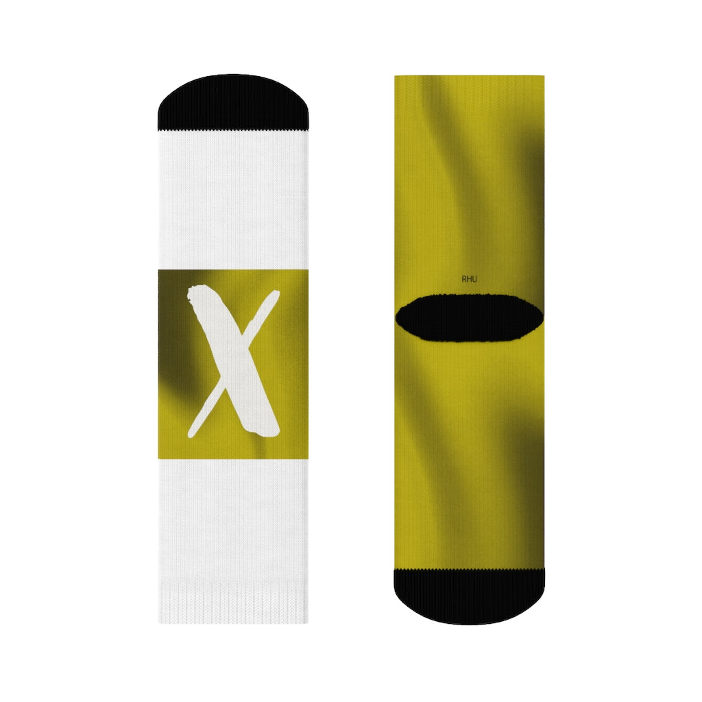 White Yellow Duo Tone X Crew Socks