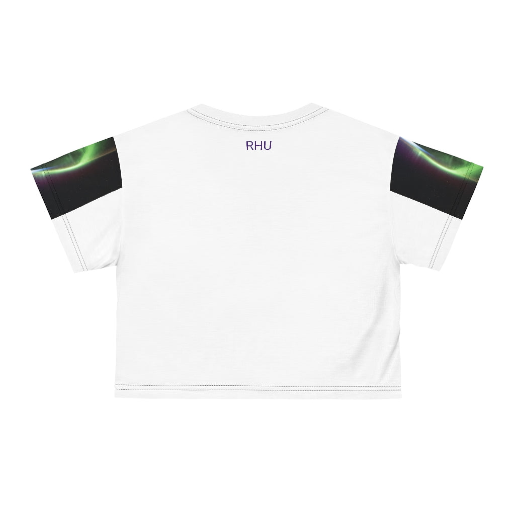 Human Rights LINFA AOP Crop Tee White, Green/Purple Fading Sleeves