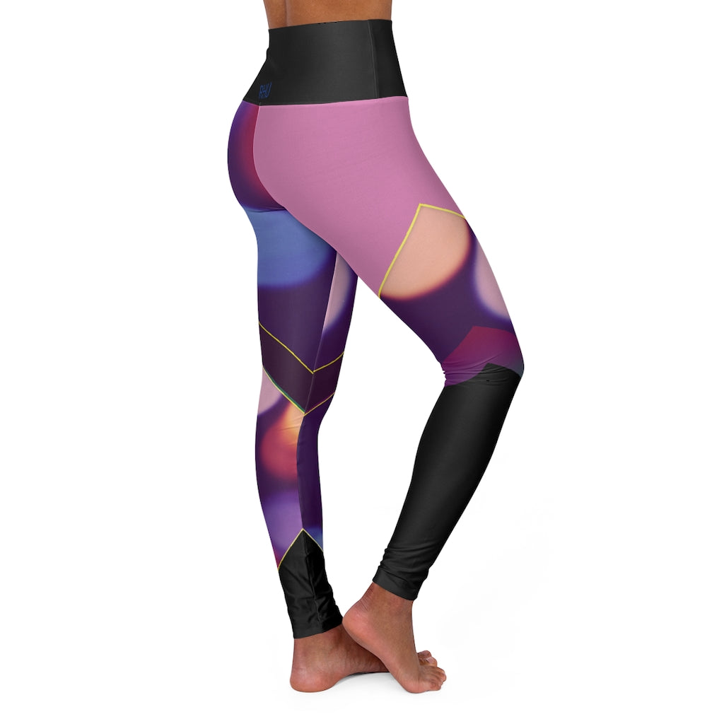 High Waisted Yoga Leggings Fading Bubbles Pink Black RHU