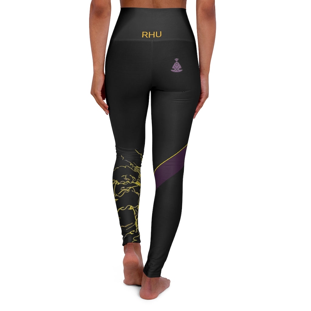 Gold Electric Lights Back Buddha Logo Est High Waisted Yoga Legging RHU Black