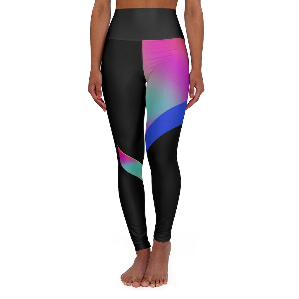 Multi Pink Blue High Waisted Yoga Leggings RHU Black