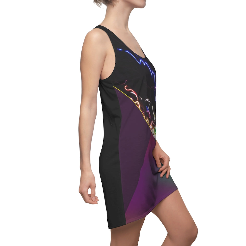 Electric Lights Women's Cut & Sew Racerback Dress Purple Green fading Black Back