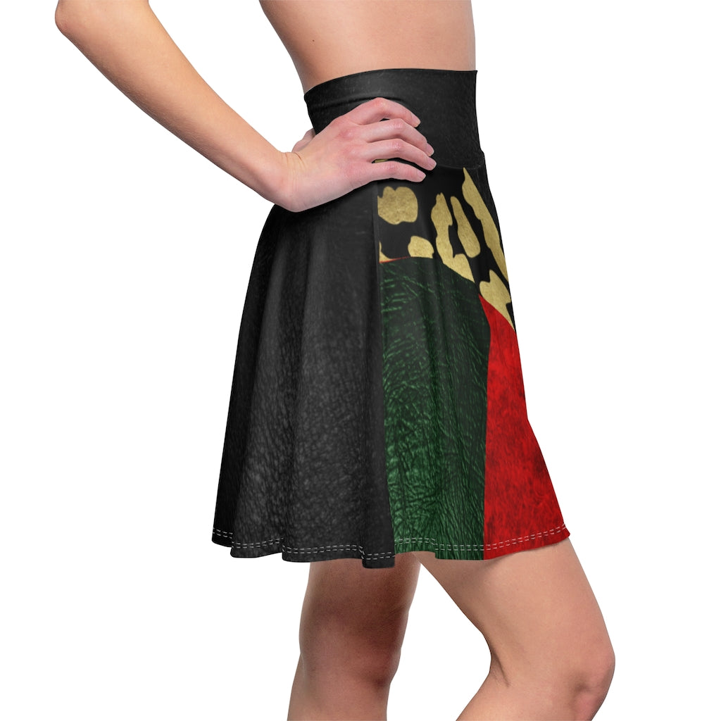 I'm Festive Women's Skater Skirt Black Red Green Leather Like Print Leopard