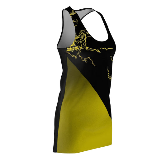 Gold Electric Lights Women's Cut & Sew Racerback Dress Black Yellow Duo Tone