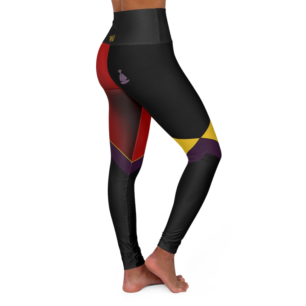 Back Buddha Logo Est High Waisted Yoga Legging RHU  Black/Yellow/Red fading