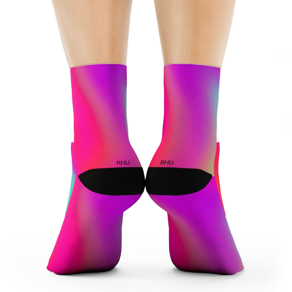 White Pink Purple Blue Fading X Crew Socks