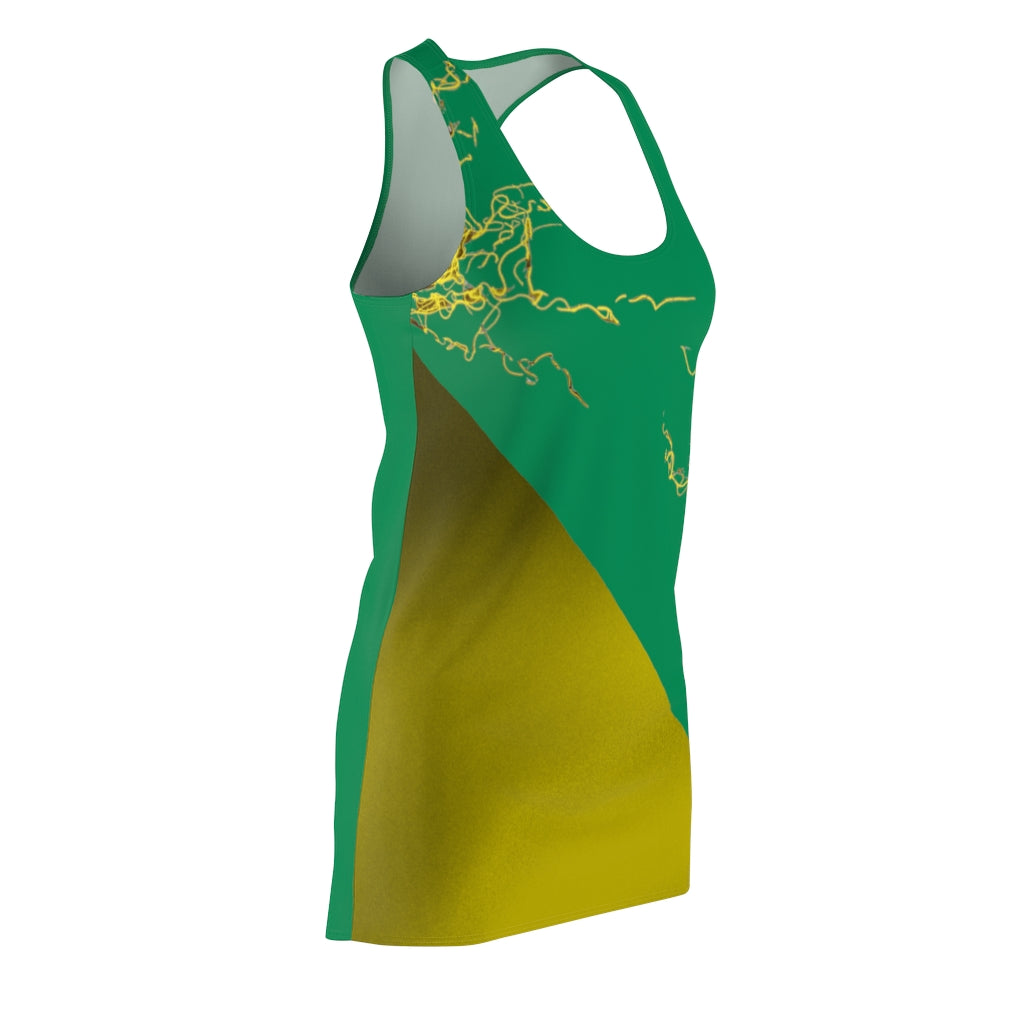 Gold Electric Lights Women's Cut & Sew Racerback Dress Green Yellow Duo Tone