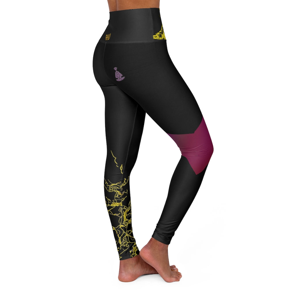 Gold Electric Lights Back Buddha Logo Est High Waisted Yoga Legging RHU Black Purple Fading