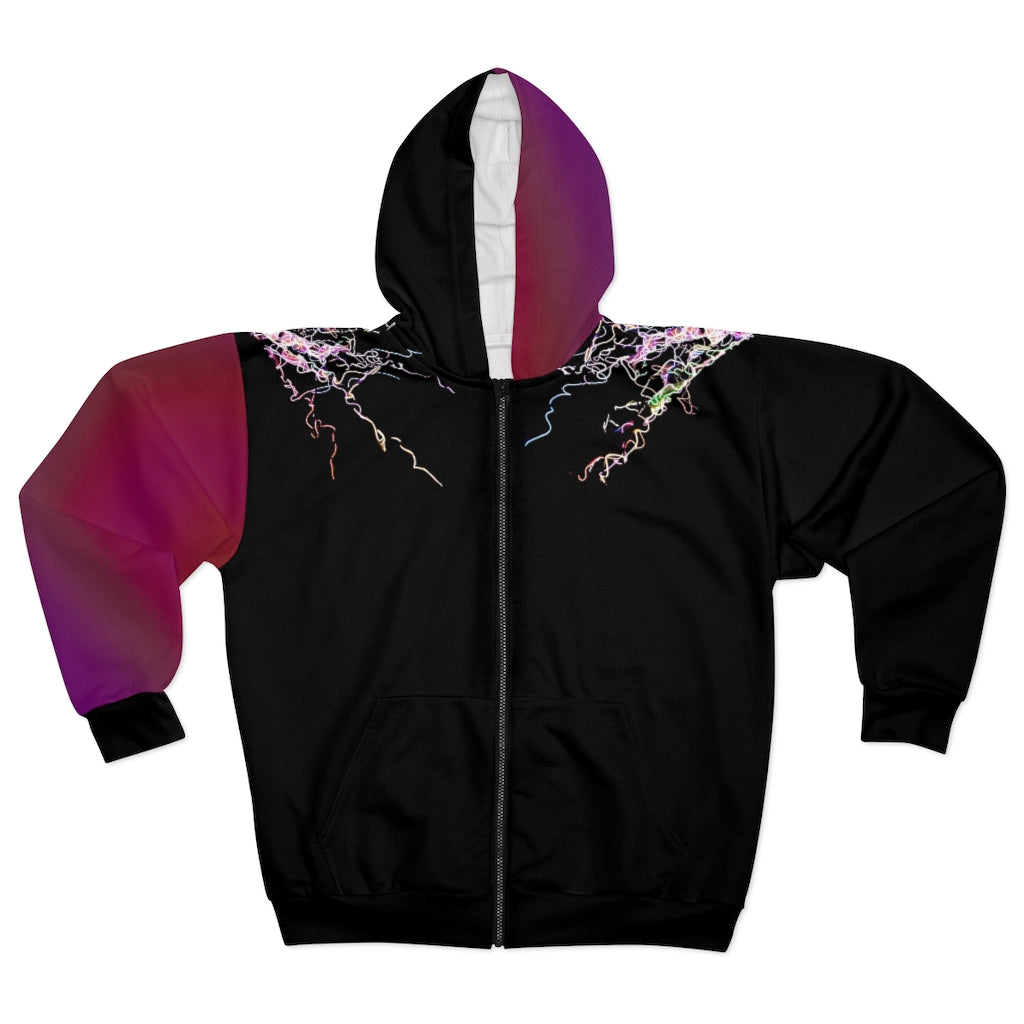 Electric Lights  Unisex Zip Hoodie Purple Fading Sleeve