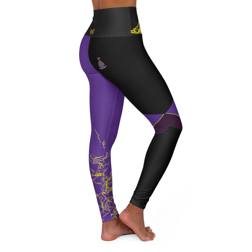 Gold Electric Lights Back Buddha Logo Est High Waisted Yoga Legging RHU Black/Purple