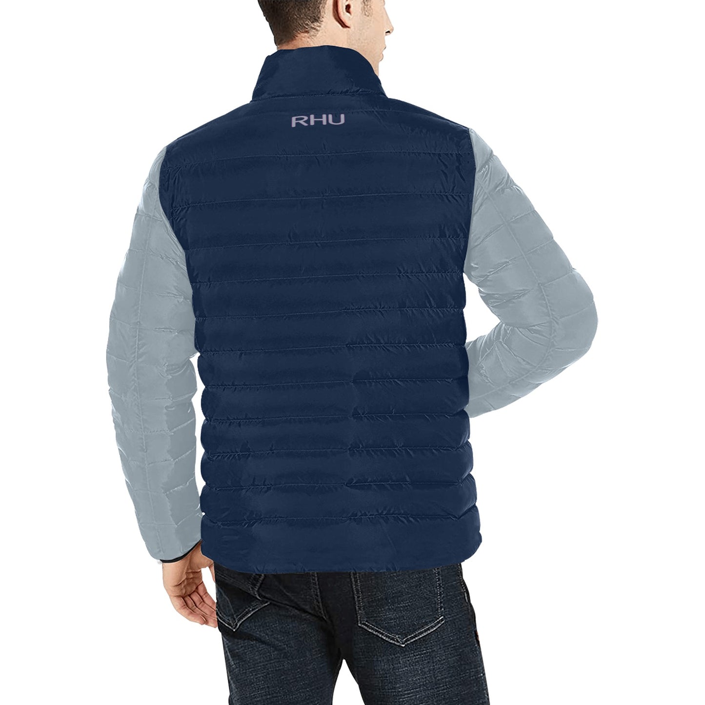 Men's Padded Bomber Jacket Night Blue Pewter Sleeves