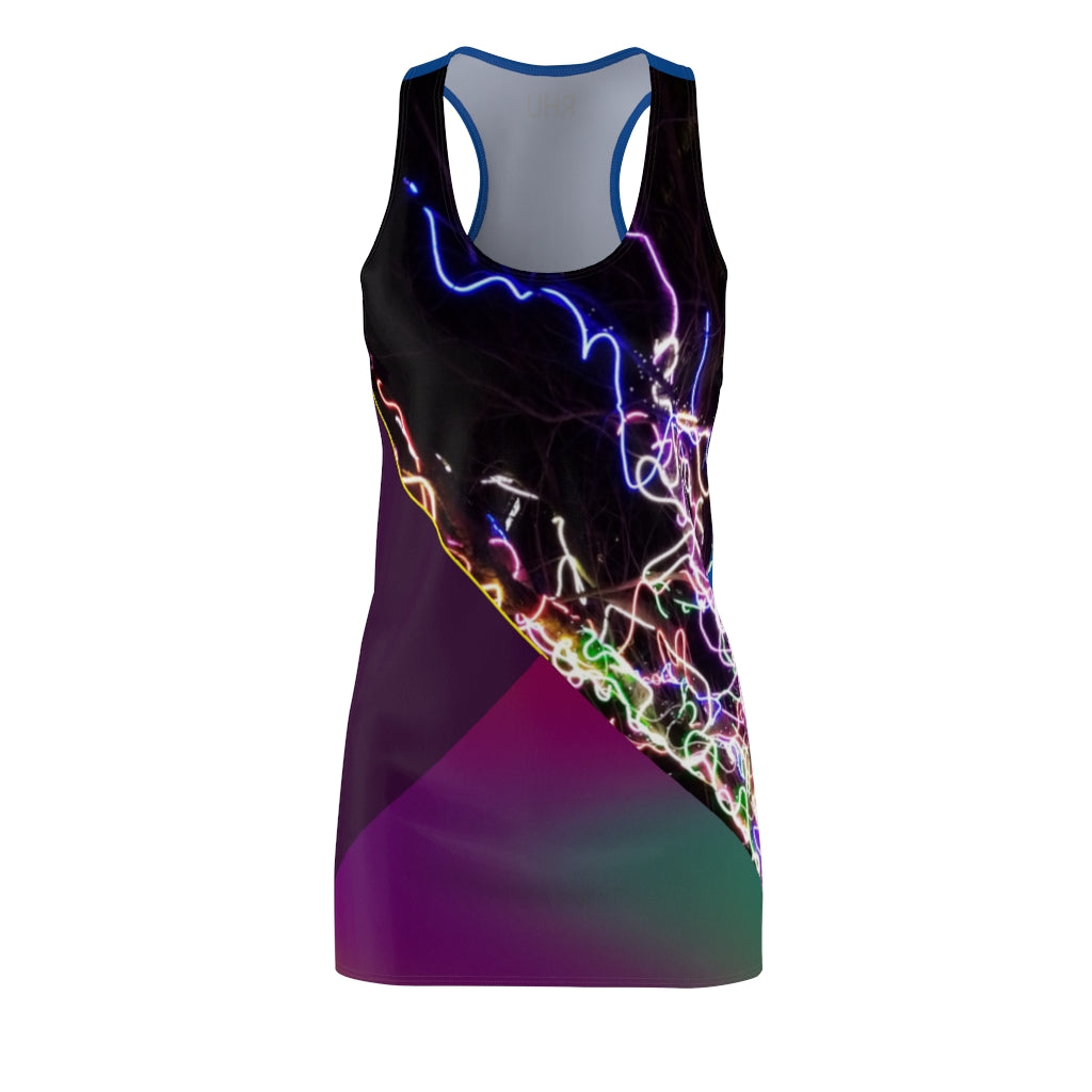 Electric Lights Women's Cut & Sew Racerback Dress Purple Green fading Blue Back