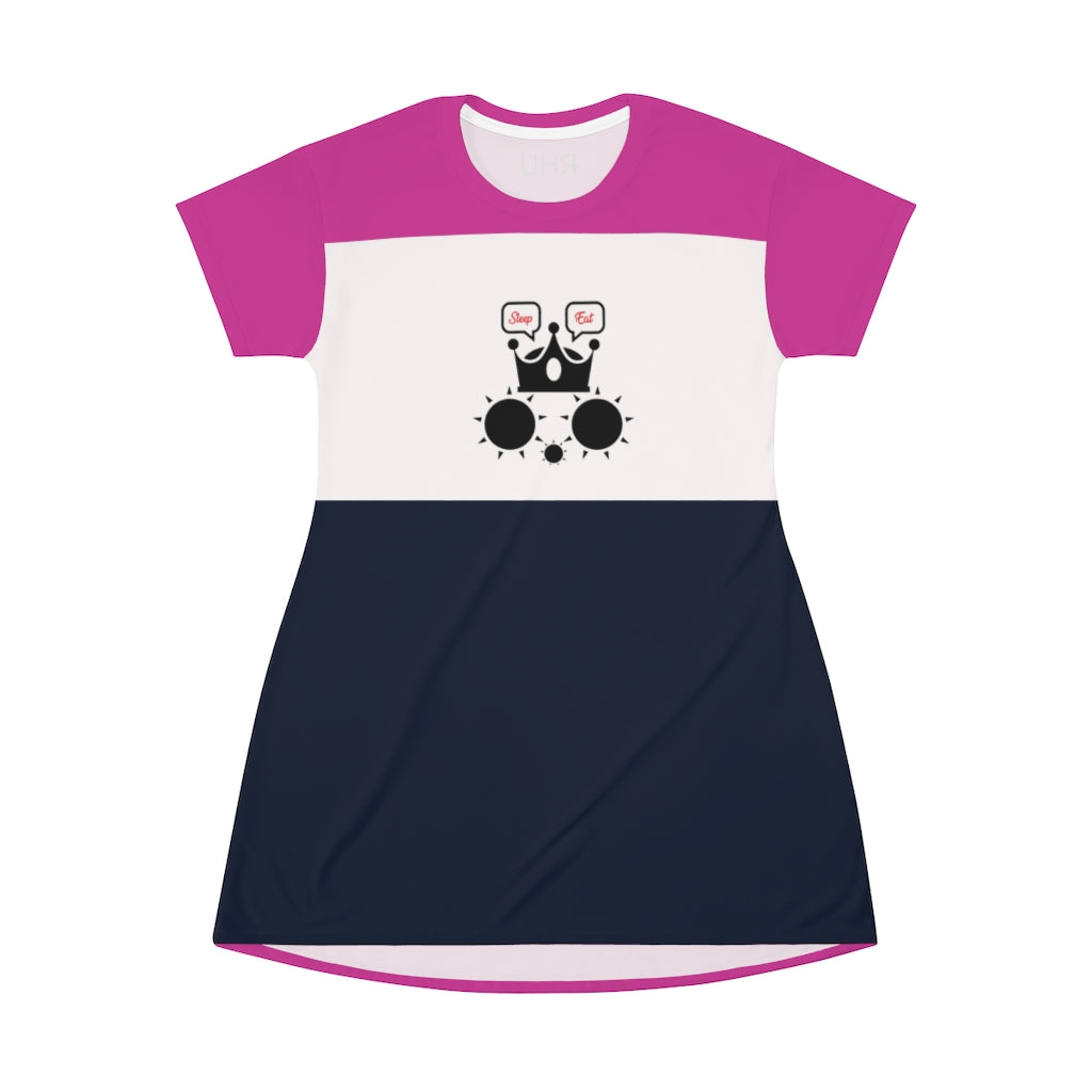 Cat Sleep Eat Light Pale Pink Fucsia Black T-shirt Dress