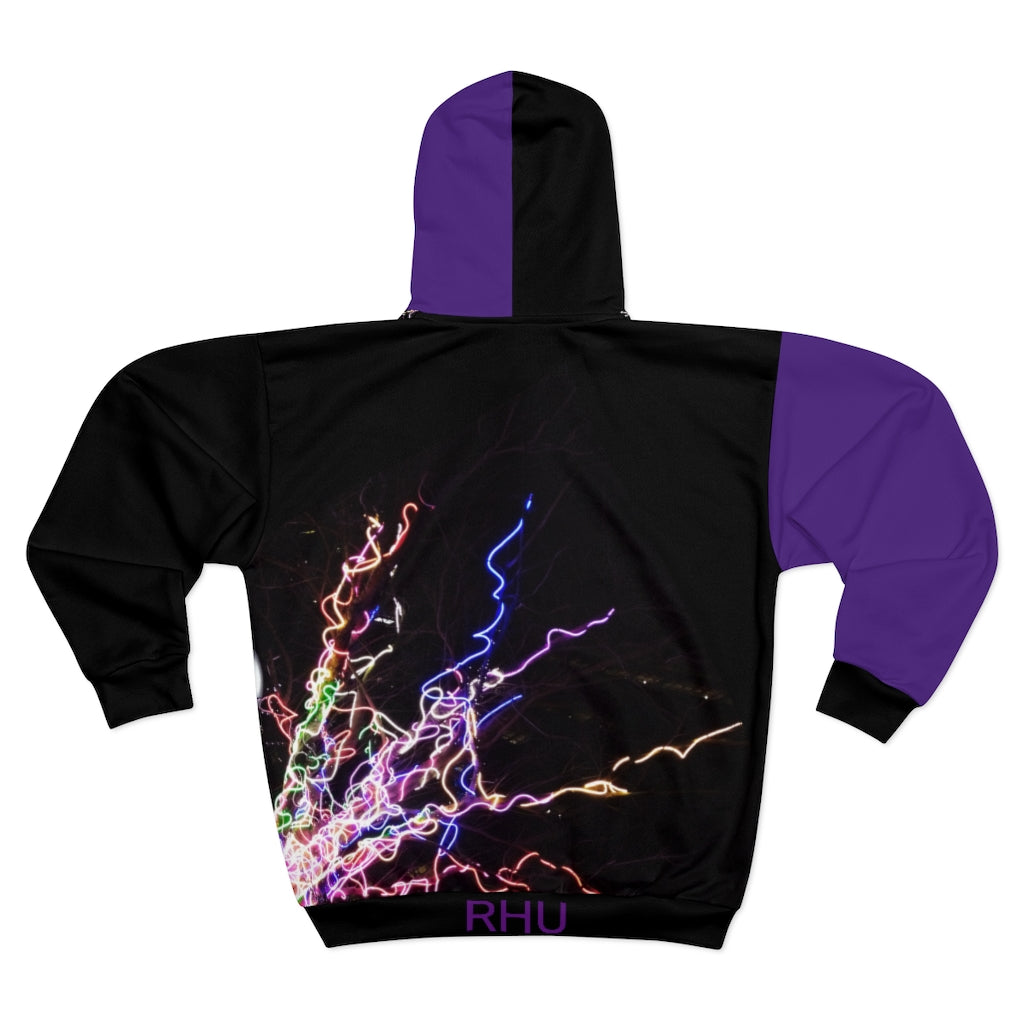 Electric Lights  Unisex Zip Hoodie Purple Sleeve