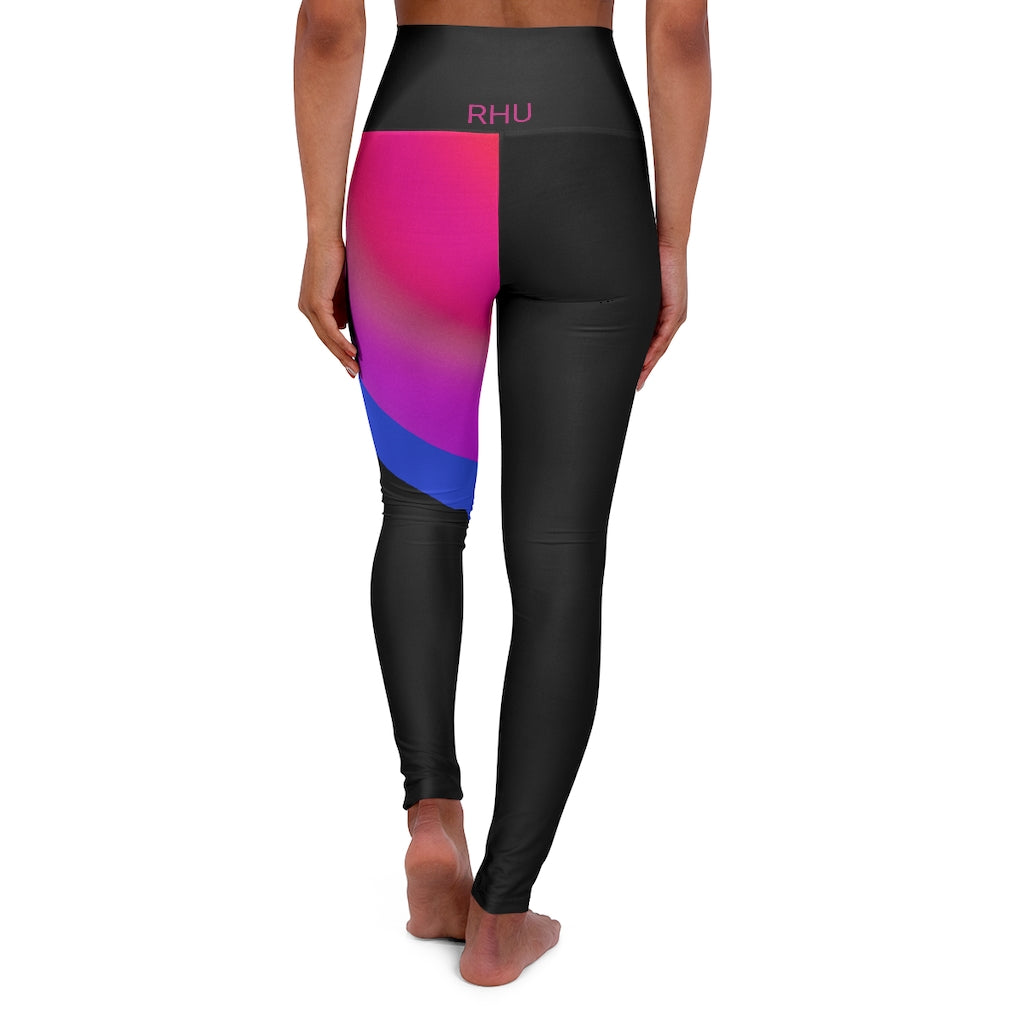 Multi Pink Blue High Waisted Yoga Leggings RHU Black