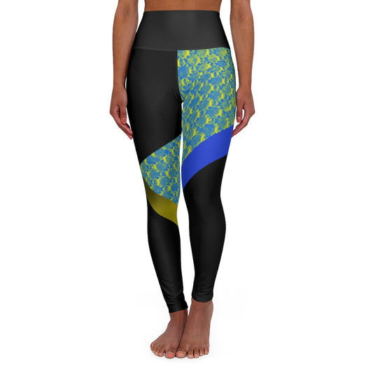 Duo Tone Blue Yellow High Waisted Yoga Leggings RHU