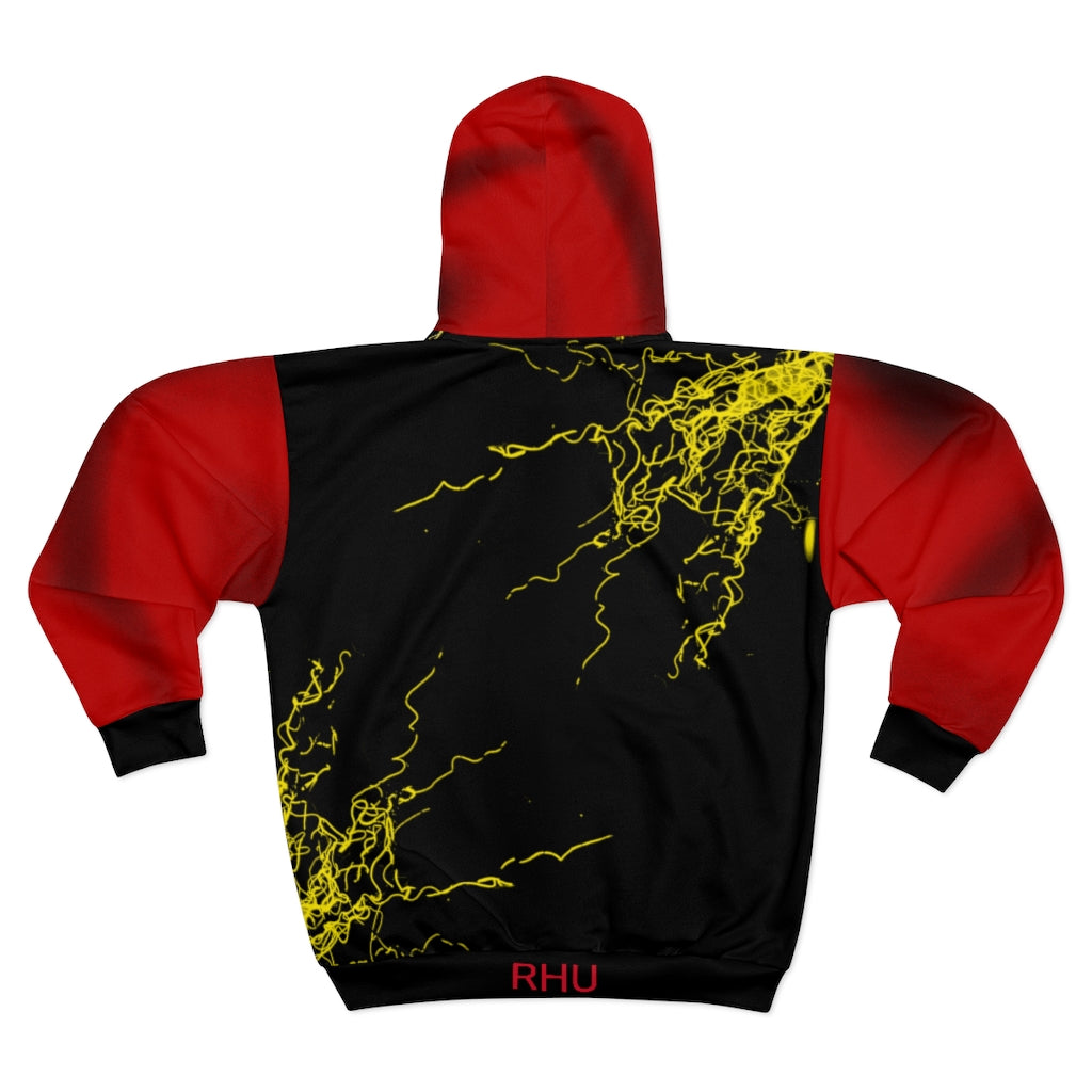 Electric Lights  Unisex Zip Hoodie Red Black Fading