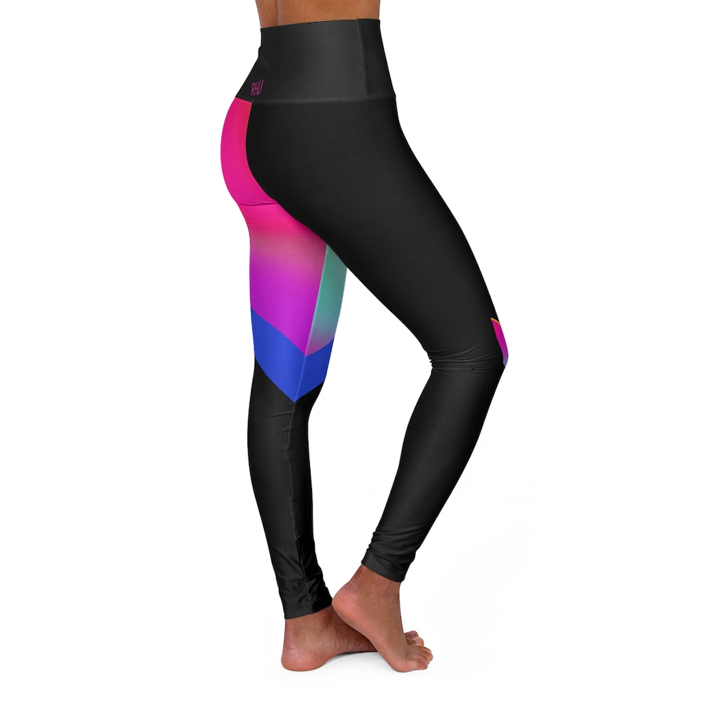 Multi Pink Blue High Waisted Yoga Leggings RHU Black