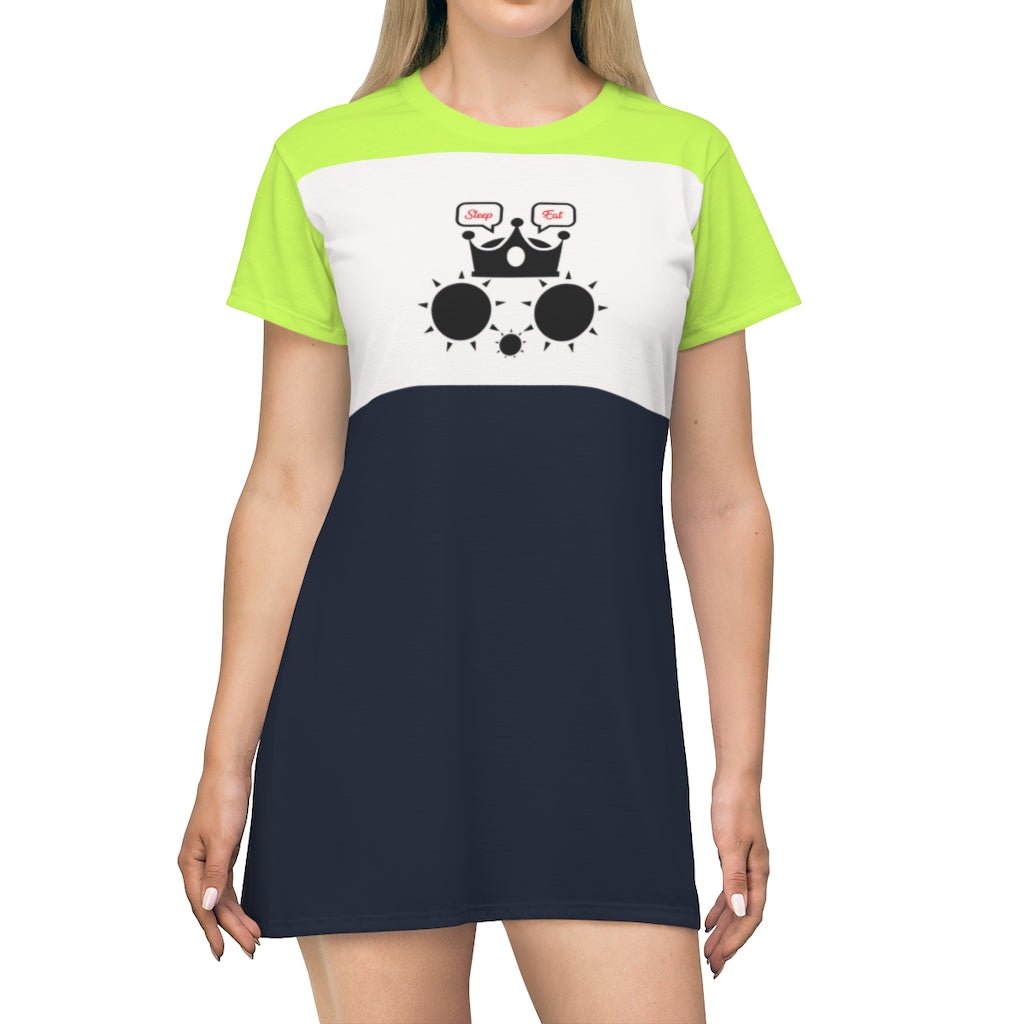 Cat Sleep Eat Light Fluo Green/Night Blue T-shirt Dress