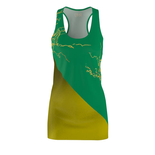 Gold Electric Lights Women's Cut & Sew Racerback Dress Green Yellow Duo Tone